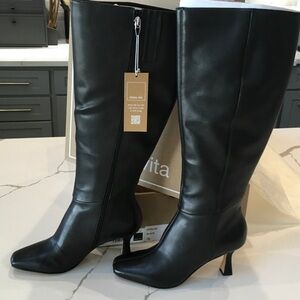 Dolce Vita Sleek Black Heeled Boots NEW 7E Extra Wide Calf Width Women’s Classic
